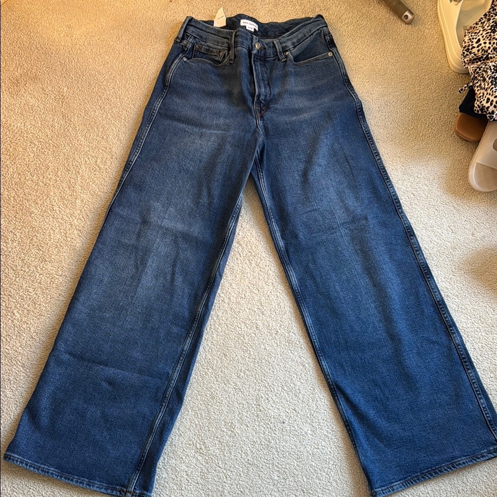 Blue Wide Leg Flare Jeans High Waisted